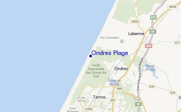 mapa de ubicación de Ondres Plage