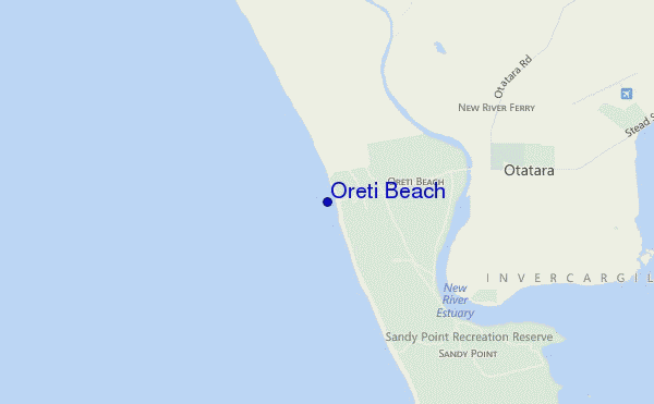 mapa de ubicación de Oreti Beach