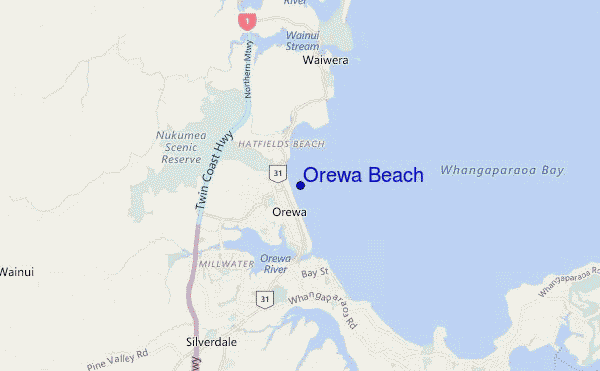 mapa de ubicación de Orewa Beach