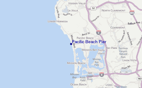mapa de ubicación de Pacific Beach Pier