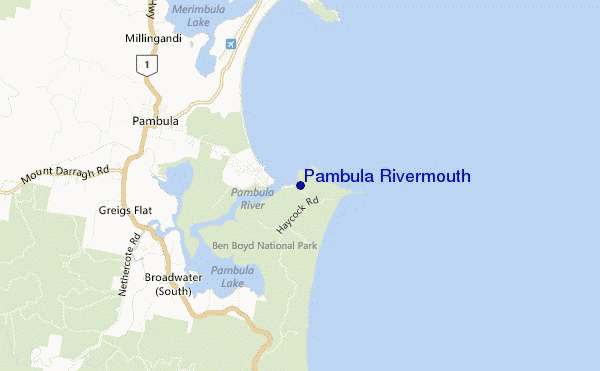 mapa de ubicación de Pambula Rivermouth