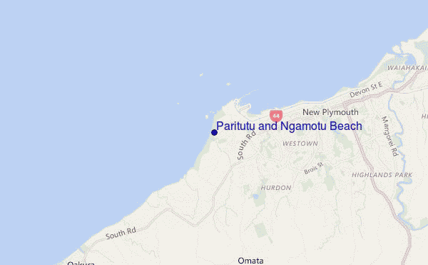 mapa de ubicación de Paritutu and Ngamotu Beach