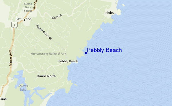 mapa de ubicación de Pebbly Beach