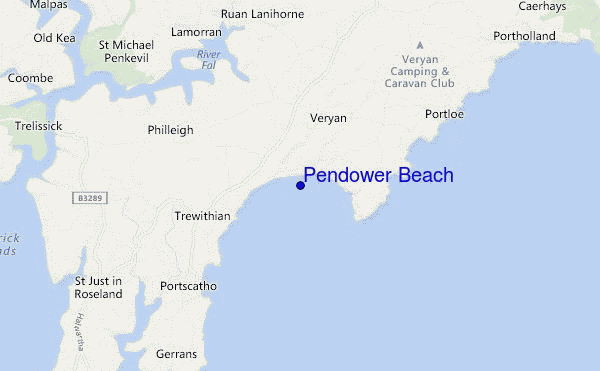 mapa de ubicación de Pendower Beach