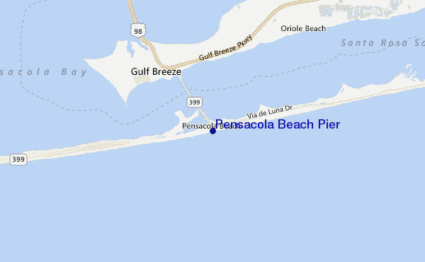 mapa de ubicación de Pensacola Beach Pier