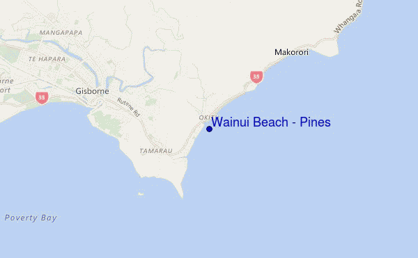 mapa de ubicación de Wainui Beach - Pines