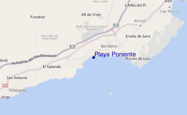 mapa de ubicación de Playa Poniente