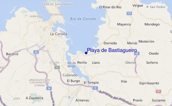 mapa de ubicación de Playa de Bastiagueiro