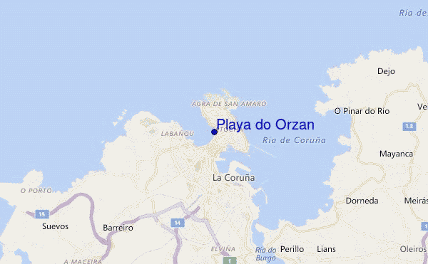 mapa de ubicación de Playa do Orzan