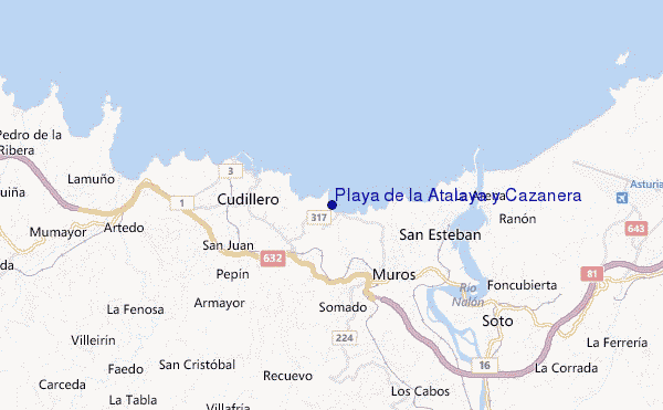 mapa de ubicación de Playa de la Atalaya y Cazanera