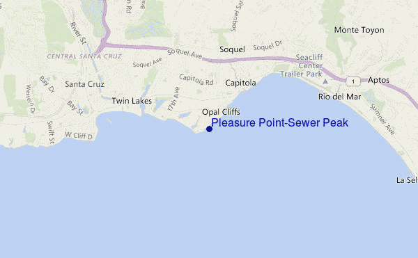 mapa de ubicación de Pleasure Point-Sewer Peak