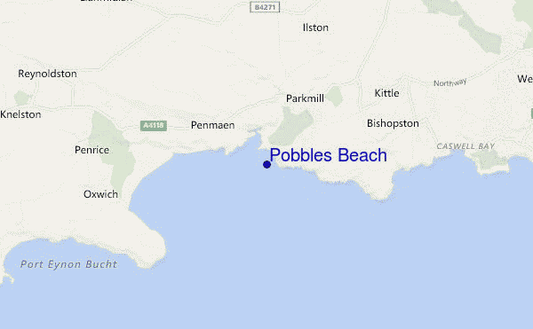 mapa de ubicación de Pobbles Beach
