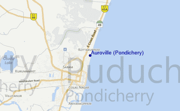 mapa de ubicación de Auroville (Pondichery)