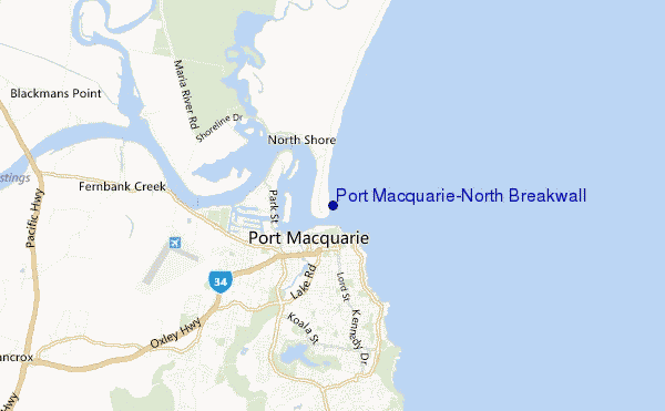 mapa de ubicación de Port Macquarie-North Breakwall