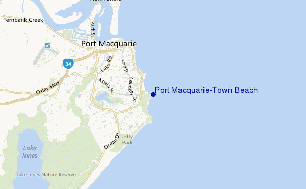 mapa de ubicación de Port Macquarie-Town Beach