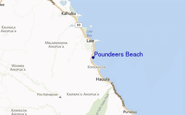 mapa de ubicación de Poundeers Beach