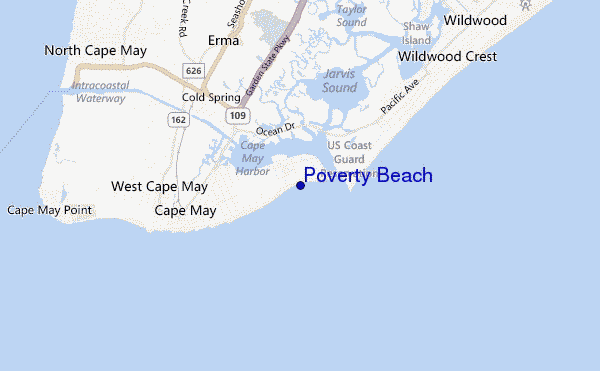 mapa de ubicación de Poverty Beach