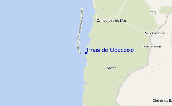 mapa de ubicación de Praia de Odeceixe