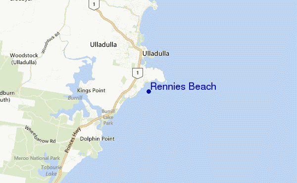 mapa de ubicación de Rennies Beach