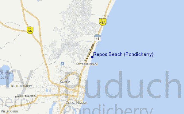 mapa de ubicación de Repos Beach (Pondicherry)
