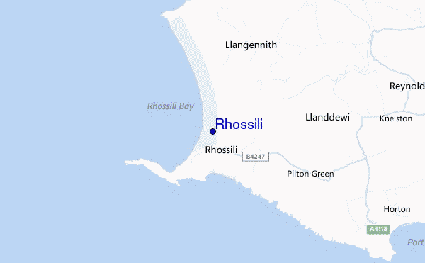 mapa de ubicación de Rhossili