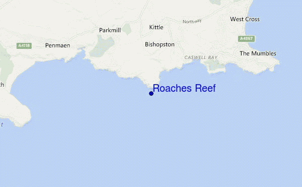 mapa de ubicación de Roaches Reef