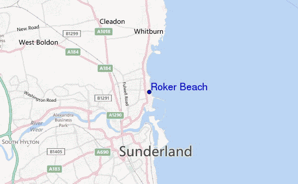 mapa de ubicación de Roker Beach