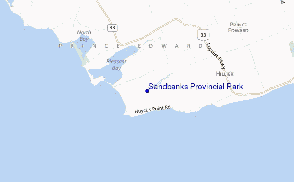mapa de ubicación de Sandbanks Provincial Park