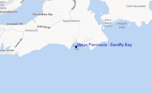mapa de ubicación de Otago Peninsula - Sandfly Bay