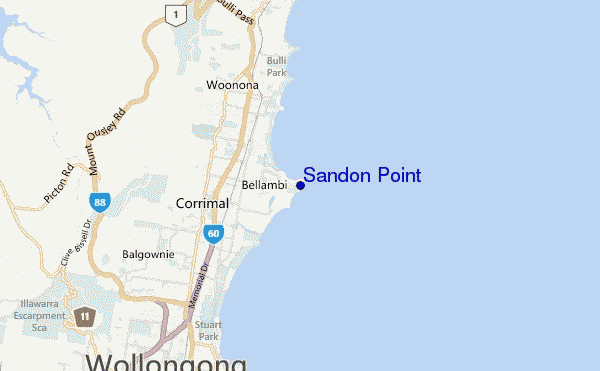mapa de ubicación de Sandon Point
