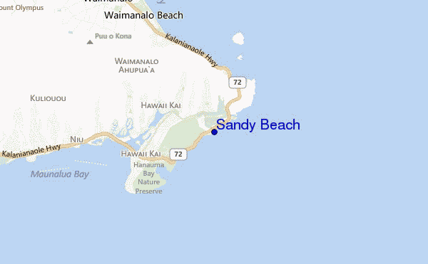 mapa de ubicación de Sandy Beach