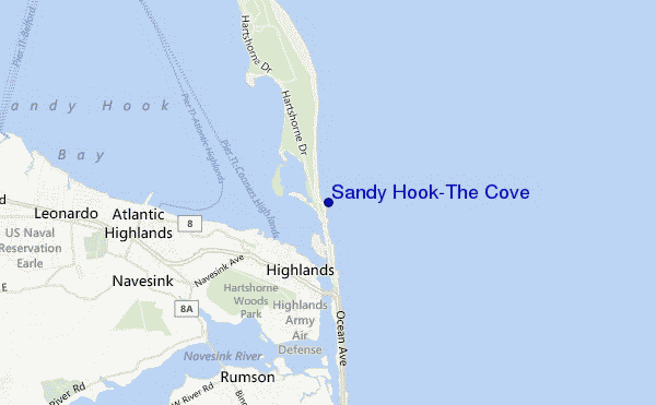 mapa de ubicación de Sandy Hook/The Cove