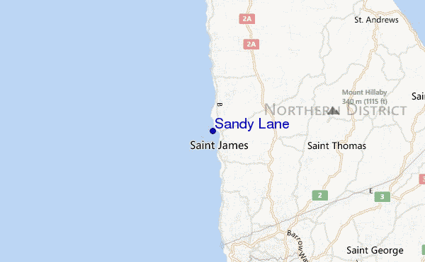 mapa de ubicación de Sandy Lane