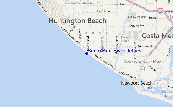 mapa de ubicación de Santa Ana River Jetties