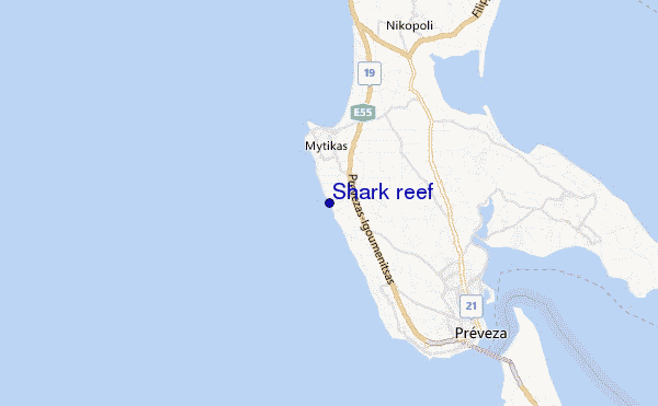 mapa de ubicación de Shark reef