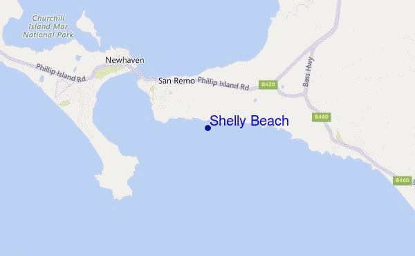 mapa de ubicación de Shelly Beach