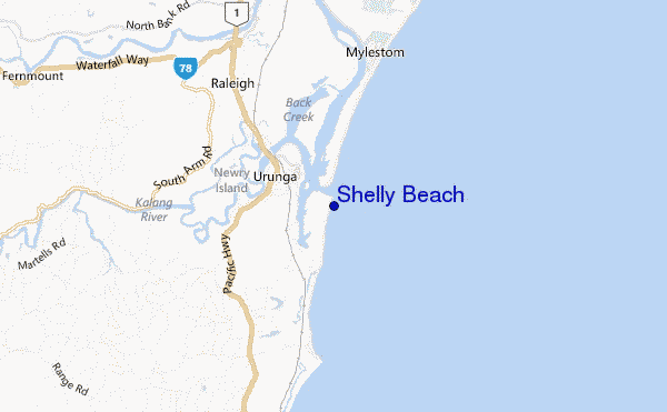 mapa de ubicación de Shelly Beach