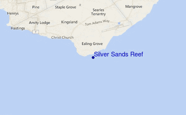 mapa de ubicación de Silver Sands Reef
