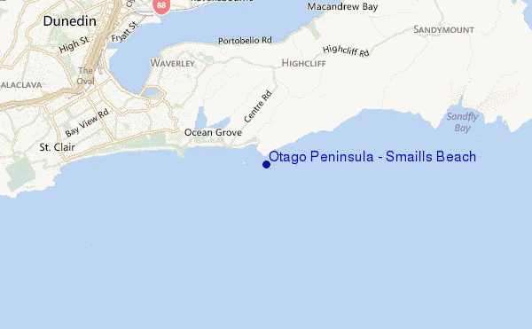 mapa de ubicación de Otago Peninsula - Smaills Beach