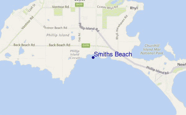 mapa de ubicación de Smiths Beach