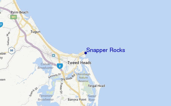 mapa de ubicación de Snapper Rocks