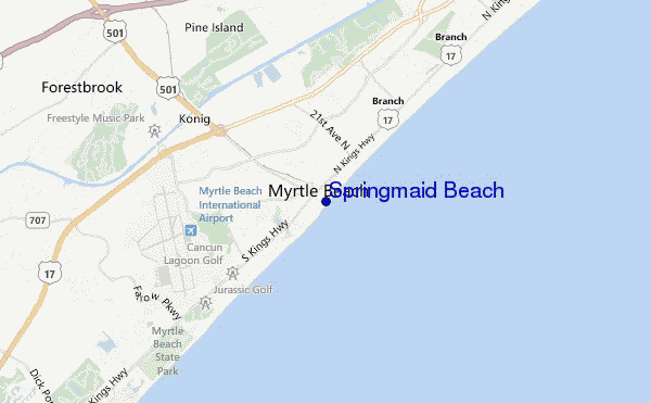 mapa de ubicación de Springmaid Beach