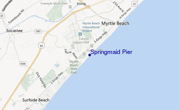 mapa de ubicación de Springmaid Pier