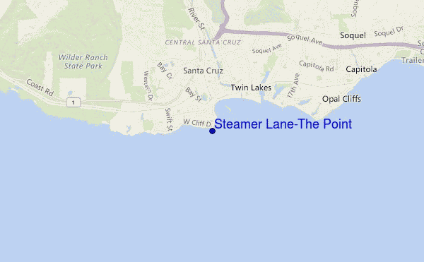 mapa de ubicación de Steamer Lane-The Point