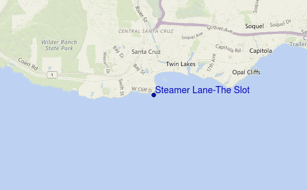 mapa de ubicación de Steamer Lane-The Slot