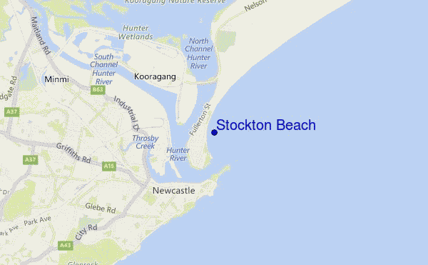 mapa de ubicación de Stockton Beach