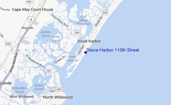 mapa de ubicación de Stone Harbor 110th Street