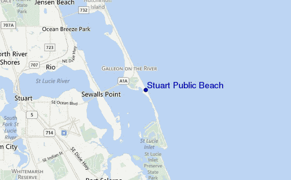 mapa de ubicación de Stuart Public Beach