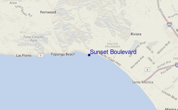 mapa de ubicación de Sunset Boulevard