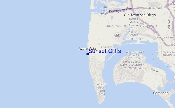 mapa de ubicación de Sunset Cliffs